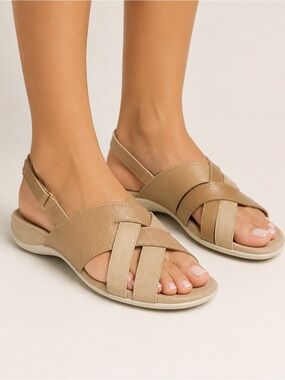 Vionic Tan Sandals with Crisscross Straps and Slingback